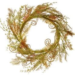 22 in. Spring Wreath with Fern Fronds, Curled Branch Sprigs, Flowing Green Stems?