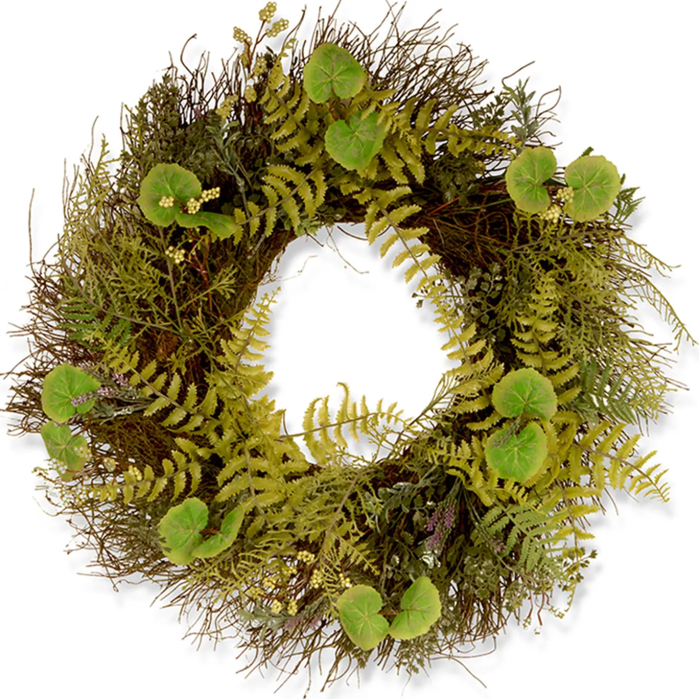 24 in. Spring Wreath with Fern Leaves, Lavender, Leafy Greens