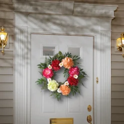 22 in. Spring Wreath with Flower Blooms, Leafy Greens