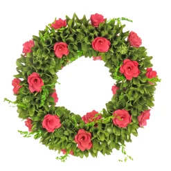 18 in. Spring Wreath with Green Assorted Flower Blooms, Seed Pods, Flowing Green Stems