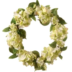 24 in. Spring Wreath with Hydrangea Blooms, Berry Clusters, Leafy Greens