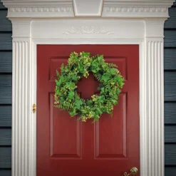 24 in. Spring Wreath with Ivy, Fern Leaves, Seed Pods, and Flowing Green Stems