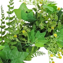 24 in. Spring Wreath with Ivy, Fern Leaves, Seed Pods, and Flowing Green Stems