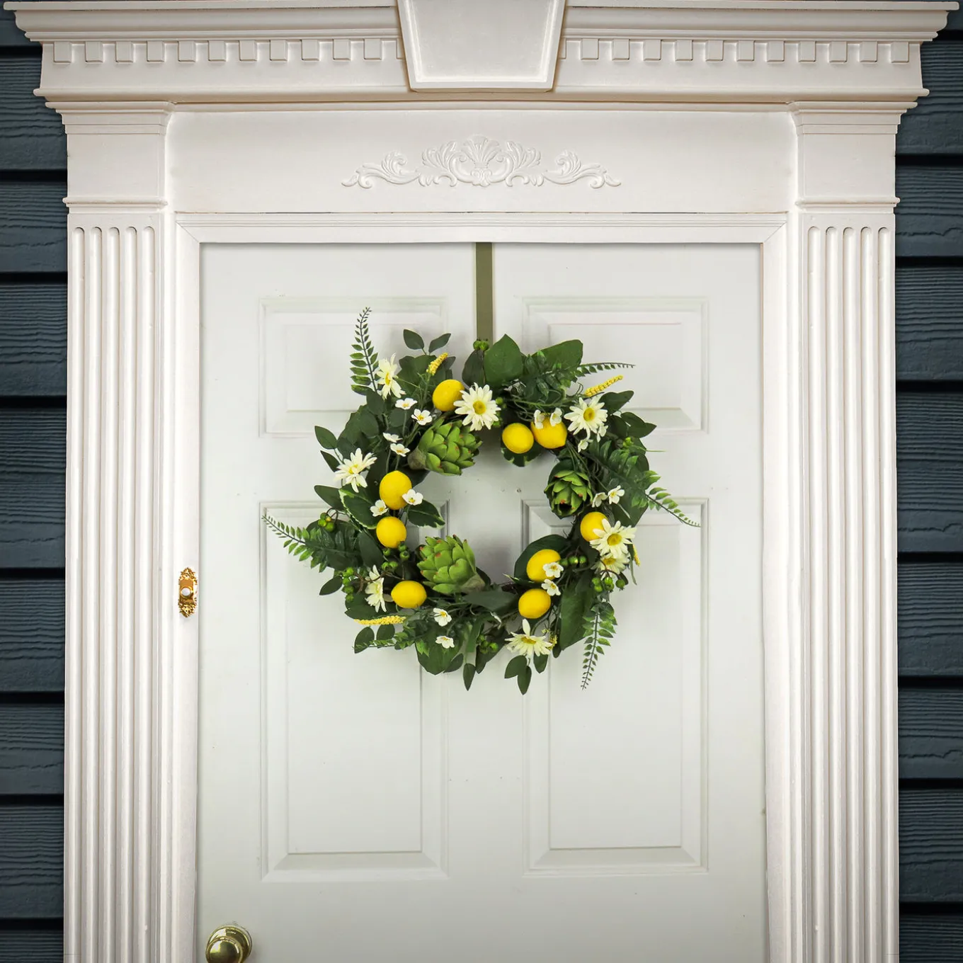 22 in. Spring Wreath with Lemons, Artichokes, Daisy Blooms, Leafy Greens