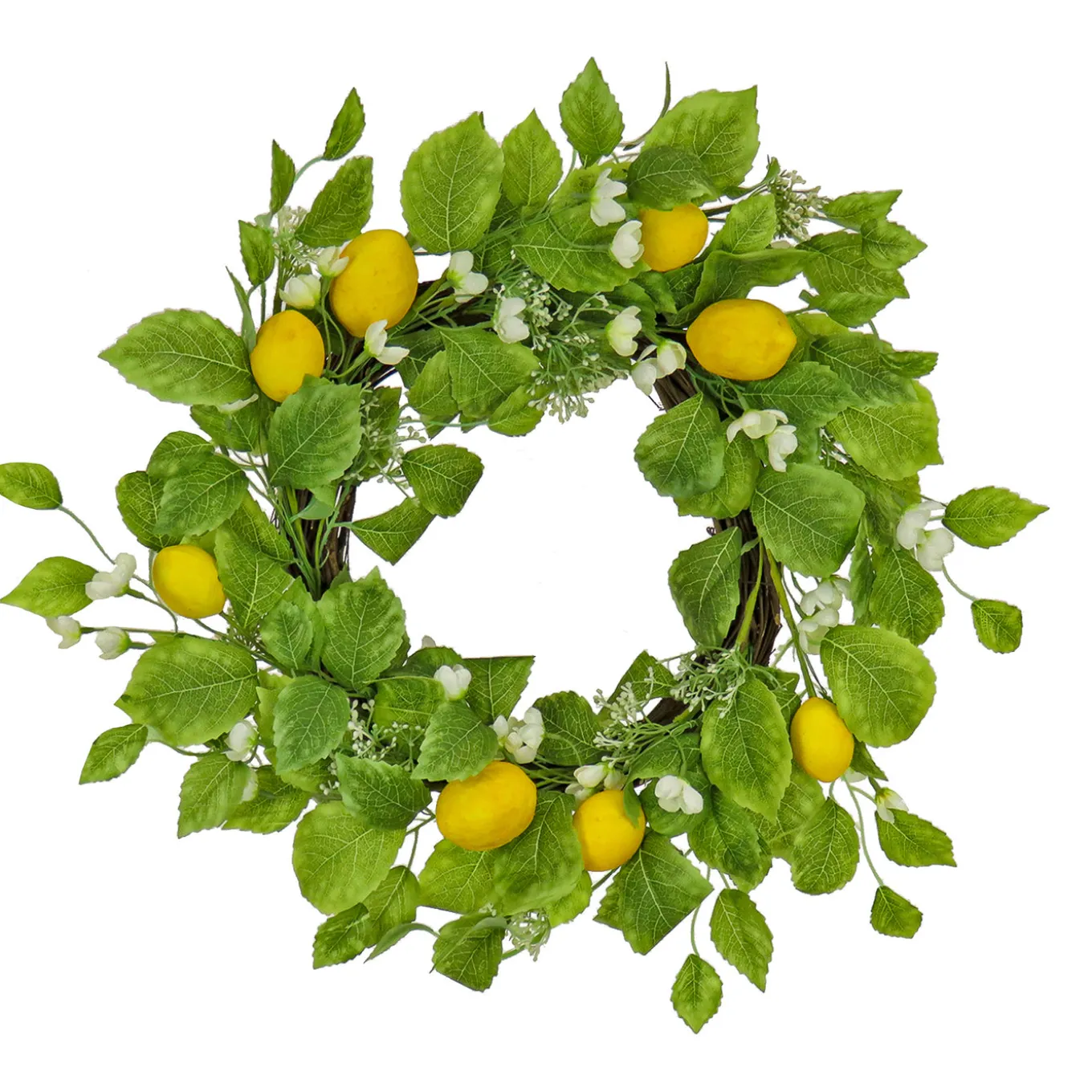 22 in. Spring Wreath with Lemons, Flower Blooms, Leafy Greens