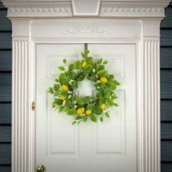 22 in. Spring Wreath with Lemons, Flower Blooms, Leafy Greens