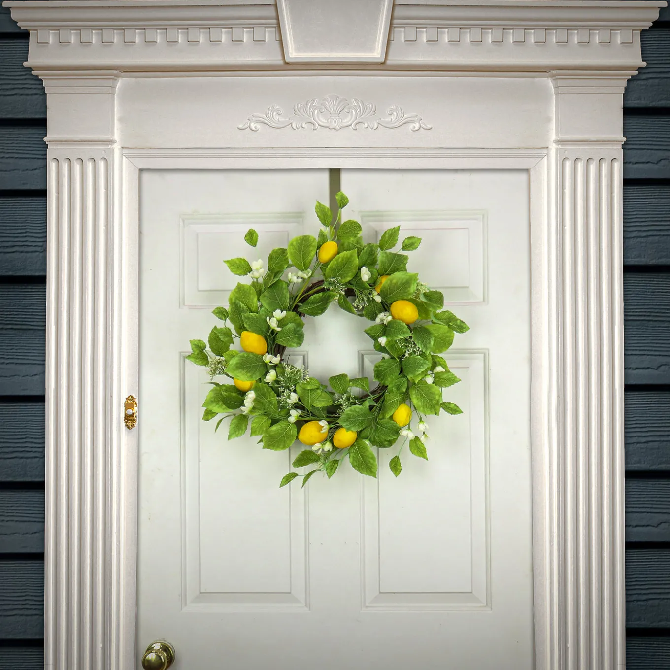 22 in. Spring Wreath with Lemons, Flower Blooms, Leafy Greens