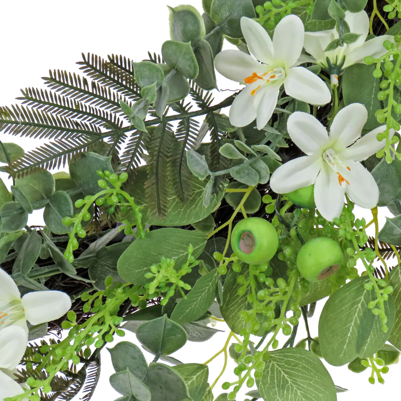 24 in. Spring Wreath with Mixed Flower Blooms and Flowing Green Stems