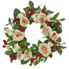 22 in. Spring Wreath with Peony Flowers, Raspberries, and Leafy Greens