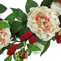 22 in. Spring Wreath with Peony Flowers, Raspberries, and Leafy Greens
