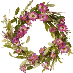 20 in. Spring Wreath with Purple Daisy Blooms, Lavender Flowers, and Leafy Greens