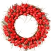 32 in. Spring Wreath with Red Tulip Blooms, Flowing Green Stems