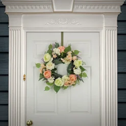 24 in. Spring Wreath with Rose and Peony Flower Blooms, Leafy Greens