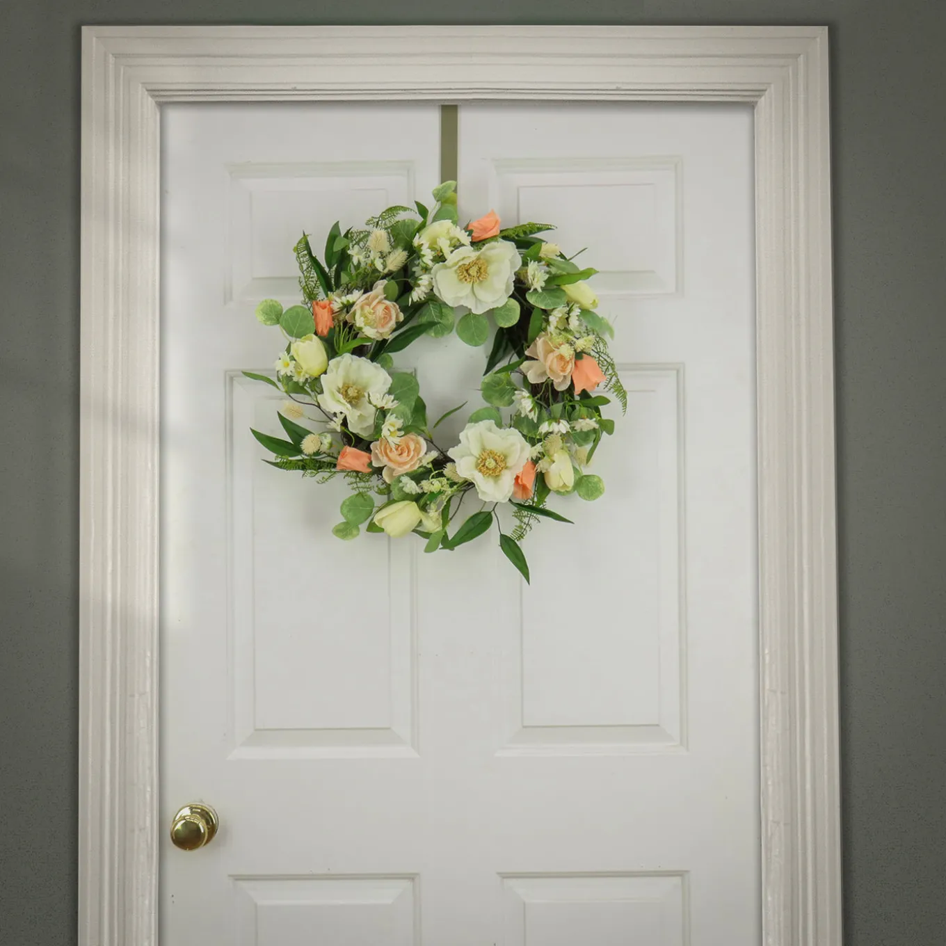 22 in. Spring Wreath with Tulip, Poppy, and Buttercup Blooms