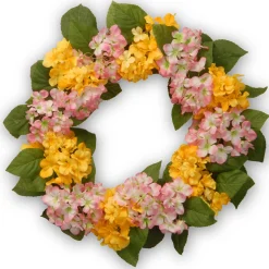 24 in. Spring Yellow and Pink Hydrangea Wreath