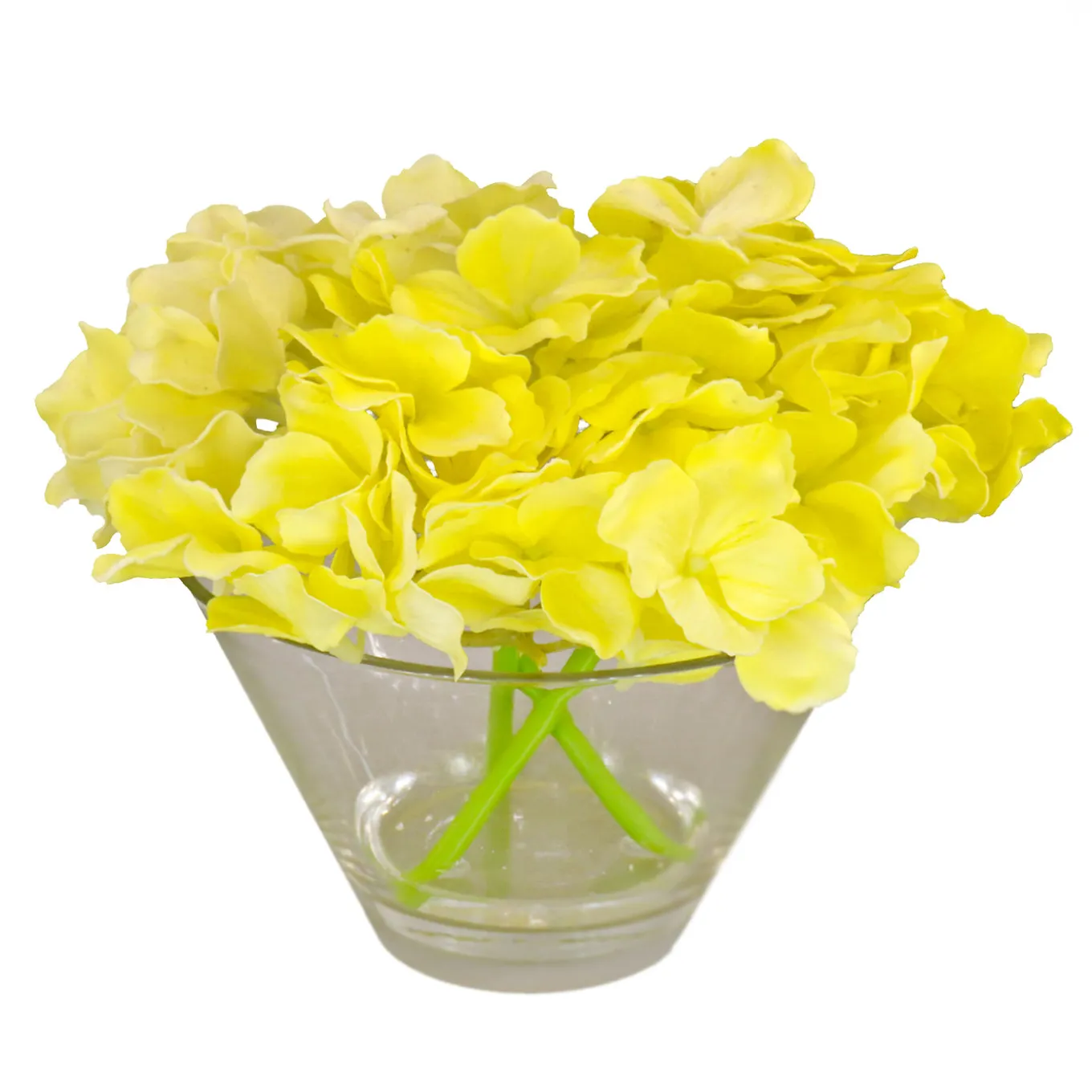 8 in. Spring Yellow Hydrangea Bouquet in Glass Vase