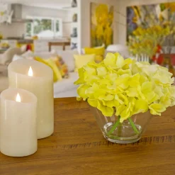 8 in. Spring Yellow Hydrangea Bouquet in Glass Vase
