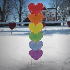 63 in. Valentine's Stacked Rainbow Hearts Decoration with LED Lights