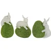 7 in. White Easter Rabbit Figures on Green Moss Covered Eggs, Set of 3