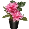Artificial Potted Flowers, Pink Dahlias, Includes Black Pot Base, Spring Collection, 7 Inches
