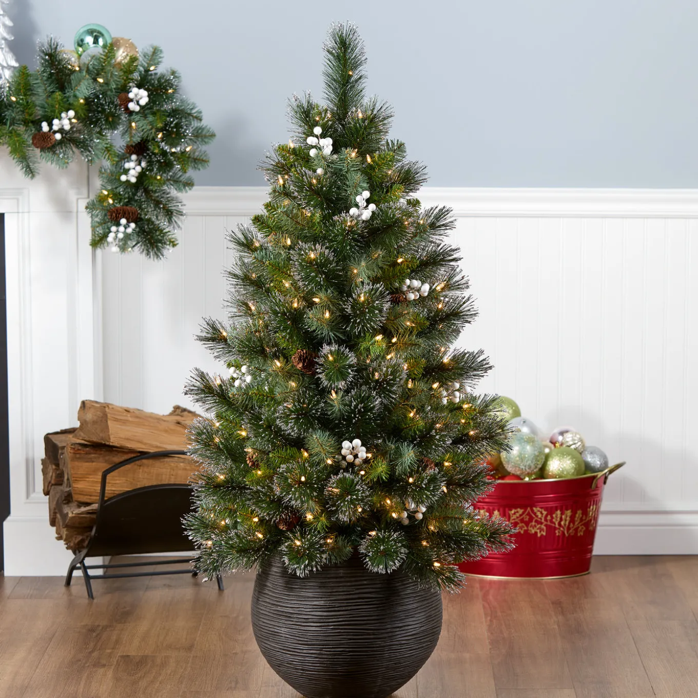 4ft. Glittery Crestwood Spruce Entrance Tree with Clear Lights