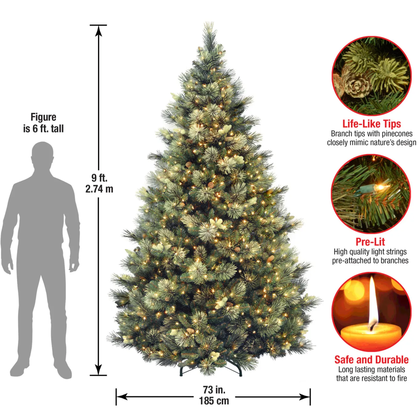 9ft. Pre-Lit Carolina Pine Tree with Clear Lights with 900 Clear Lights