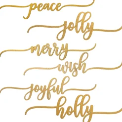 6-Piece Christmas Place Setting Message Decor, Curly Script Writing In Gold, 10 in