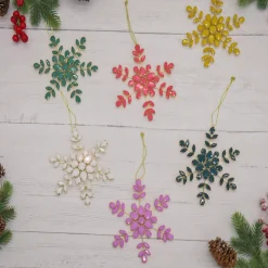 6-Piece HGTV Home Collection Beaded Snowflake Ornaments