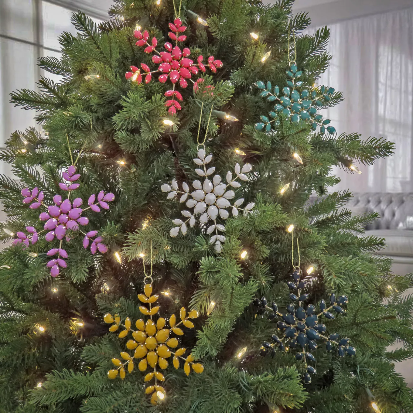 6-Piece HGTV Home Collection Beaded Snowflake Ornaments