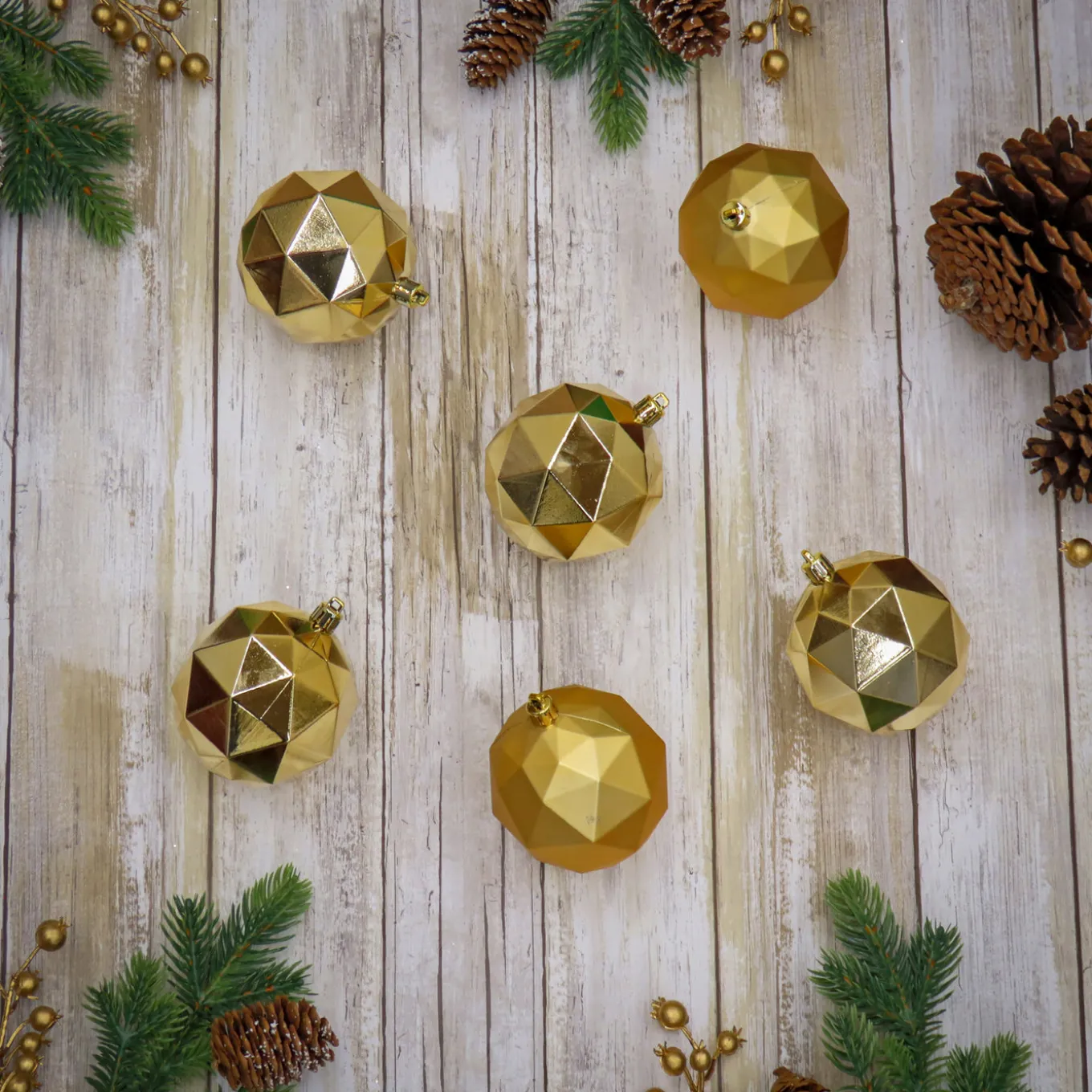 6-Piece Shatterproof Geometric Gold Ornaments