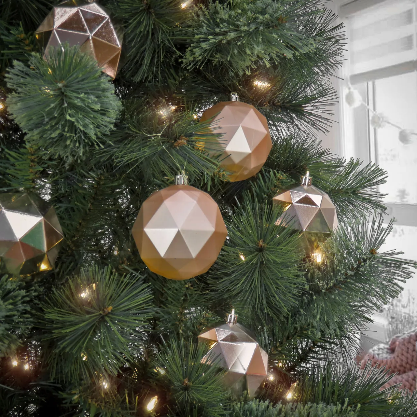 6-Piece Shatterproof Geometric Silver Ornaments