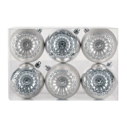 6-Piece Shatterproof Glittering Silver Ornaments