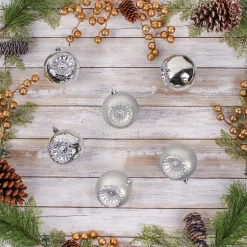 6-Piece Shatterproof Glittering Silver Ornaments