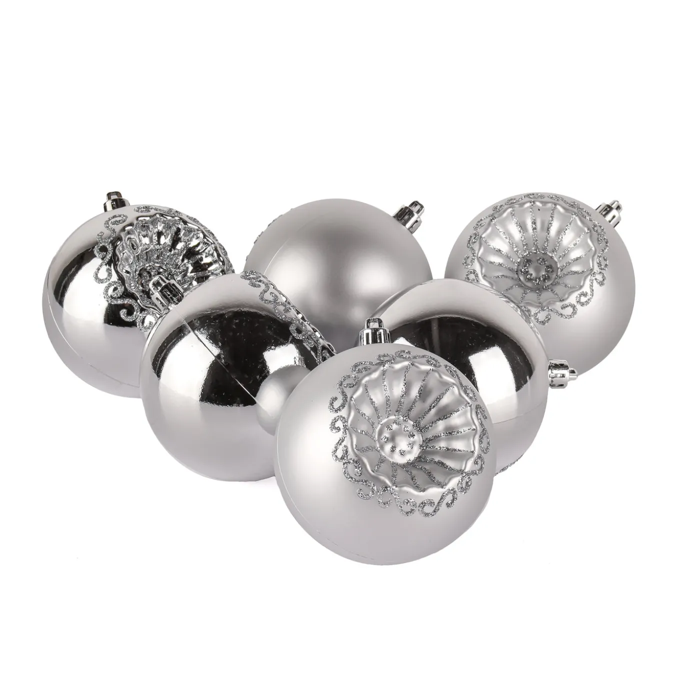6-Piece Shatterproof Glittering Silver Ornaments