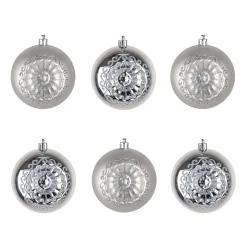 6-Piece Shatterproof Glittering Silver Ornaments