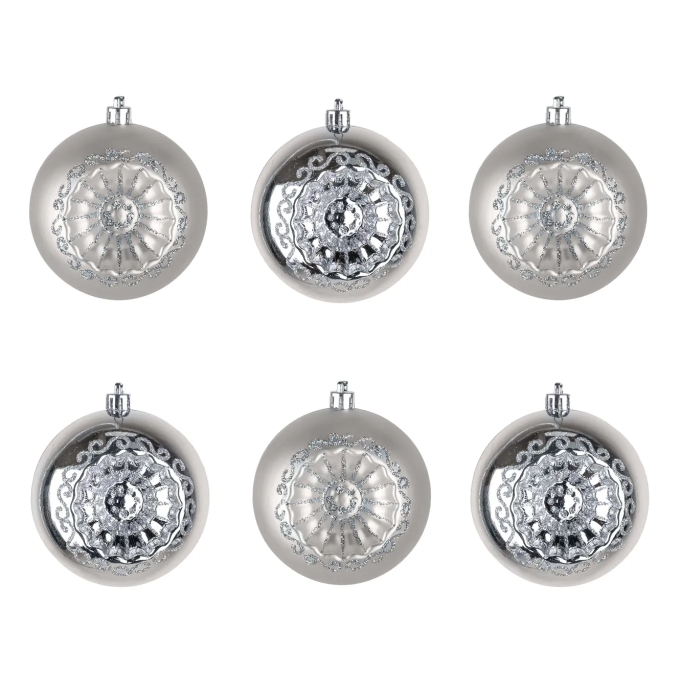 6-Piece Shatterproof Glittering Silver Ornaments