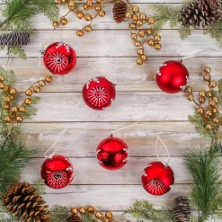 6-Piece Shatterproof Snowflake Red Ornaments