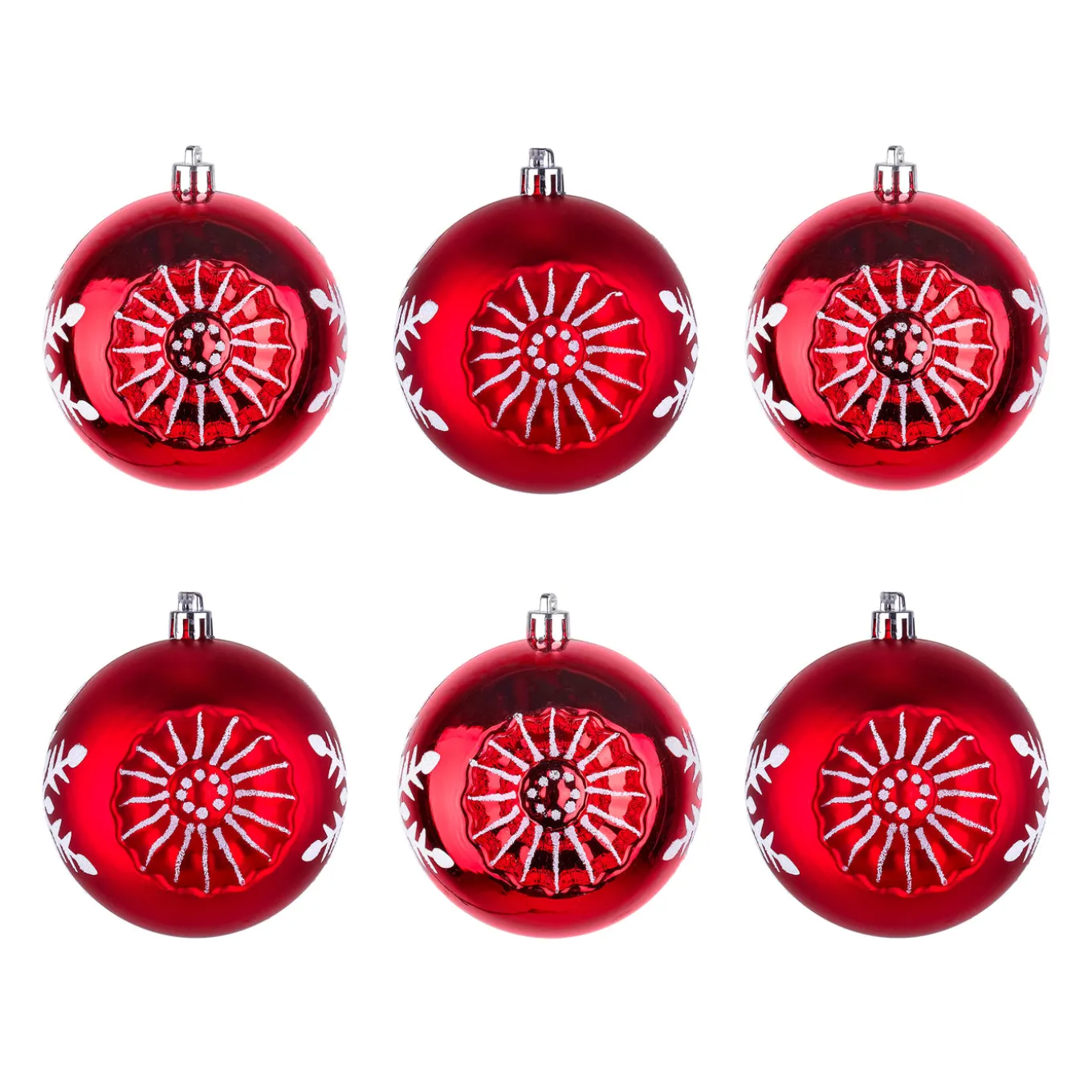 6-Piece Shatterproof Snowflake Red Ornaments