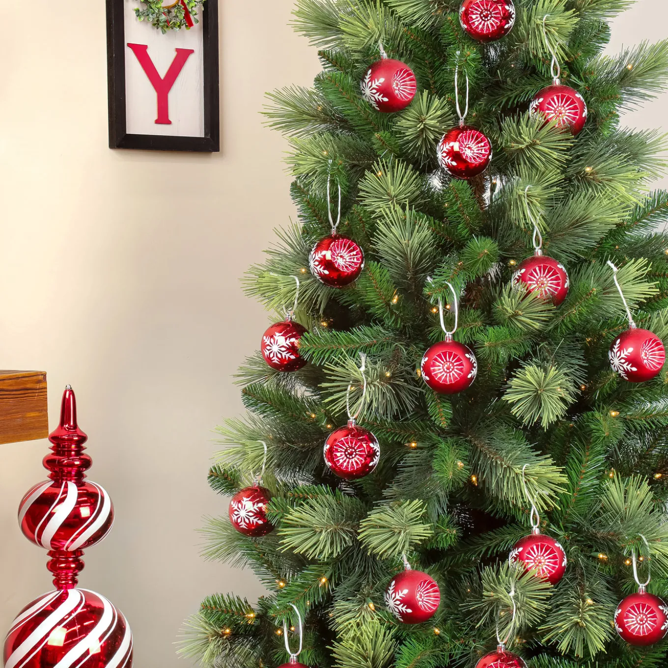 6-Piece Shatterproof Snowflake Red Ornaments