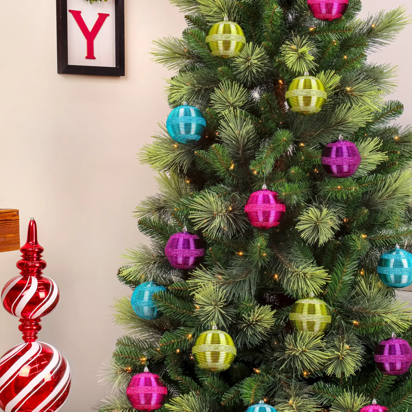 4-Piece Shatterproof Swirling Lime Green Ornaments