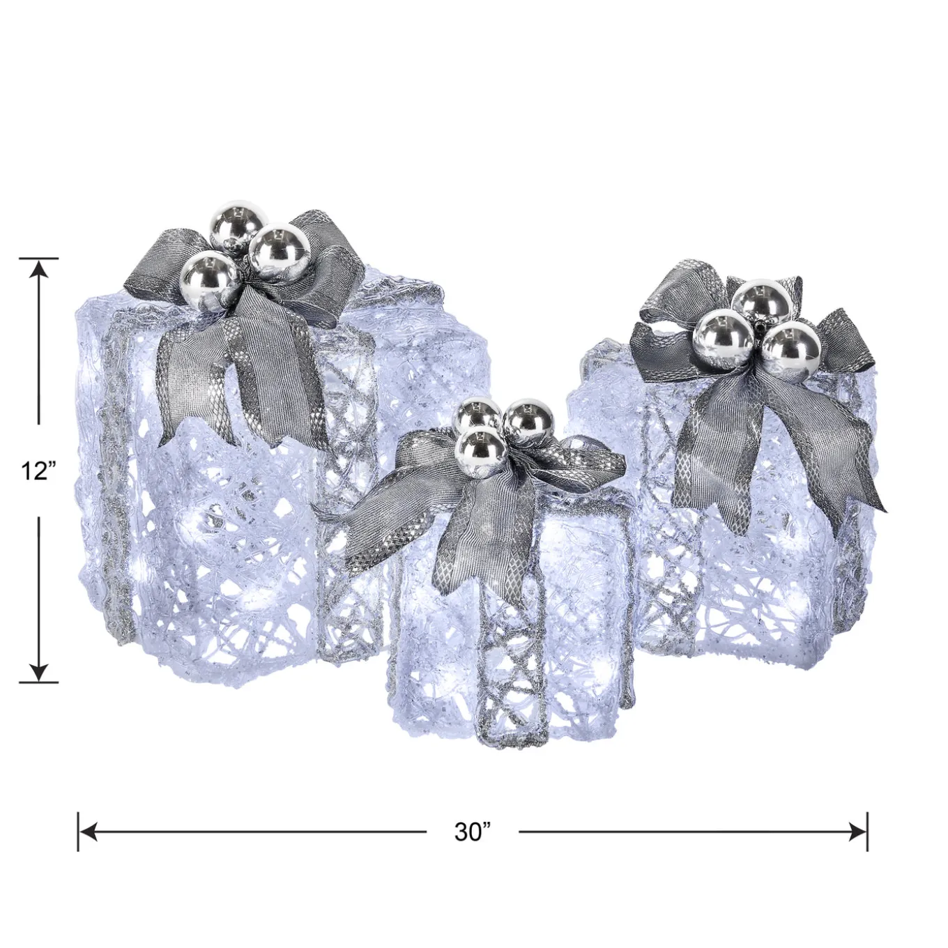 Pre-Lit Decorated White Gift Box Assortment