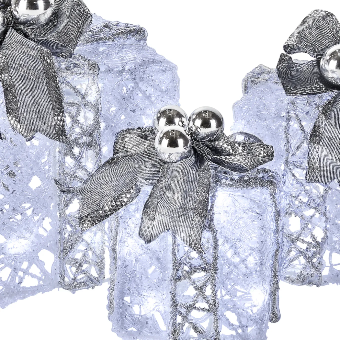 Pre-Lit Decorated White Gift Box Assortment