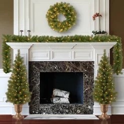 Pre-Lit Evergreen Assortment Set of 2 Entrance Trees, 1 Wreath, 1 Garland