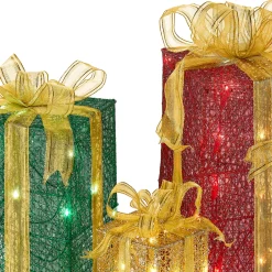 Pre-Lit Multicolor Gift Boxes, Set of Three, White Lights