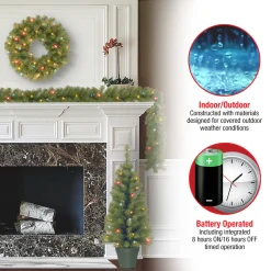 Pre-Lit Promotional Green Assortment Set of 2 Entrance Trees, 1 Wreath, 1 Garland