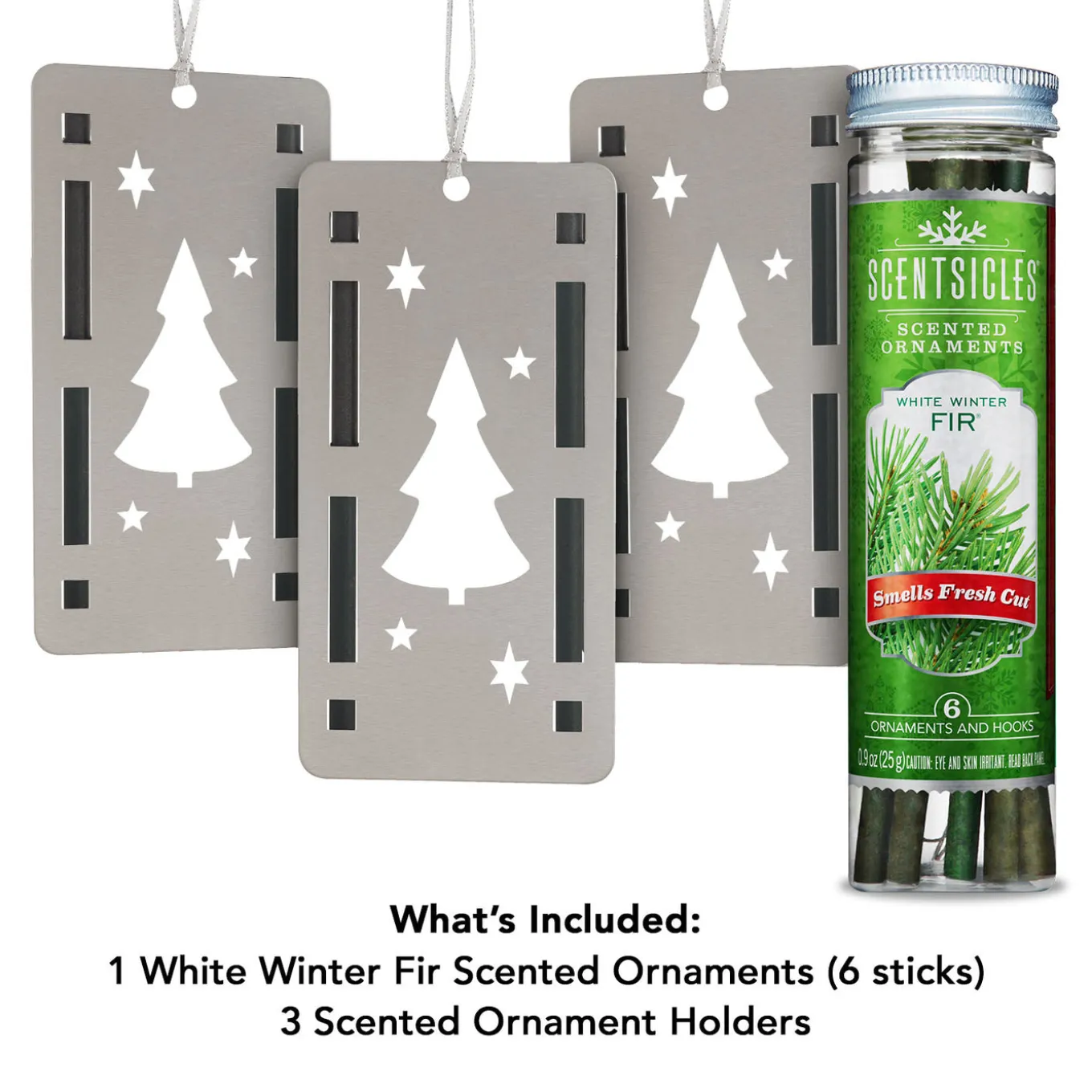 Scentsicles Trio Ornament Set of 3 and White Winter Fir Bottle of 6 Sticks