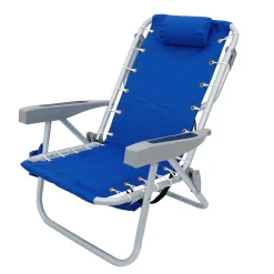 24x24x26 in. Aluminum Blue Horizontal Stripe Print Beach Chair with Pillow and side Pouch