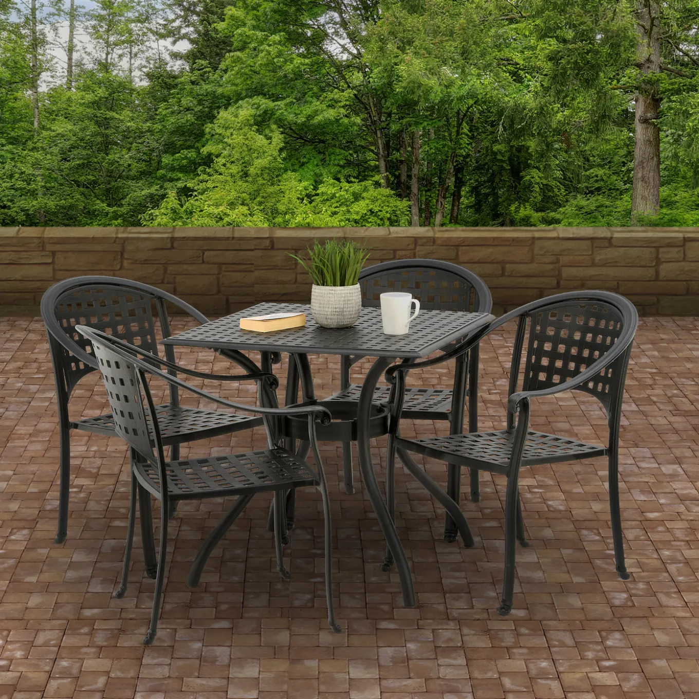 32x32x30 in. Bourton Small Space Cast Aluminum Straight Mesh All-Weather Dining Table, Seats 4, Bourton Collection