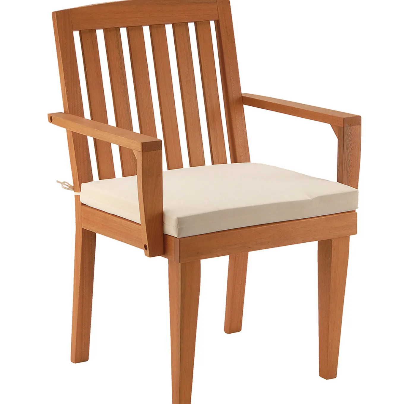 24x26x37 in. Eucalyptus Grandis Wood Dining Armchair, Natural Color with Beige Cushion & Polyester Pad