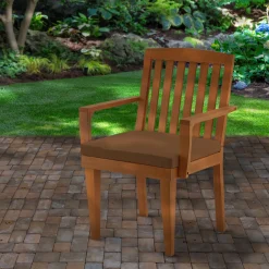 24x26x37 in. Eucalyptus Grandis Wood Dining Armchair, Natural Color with Chocolate Cushion and Polyester Pad